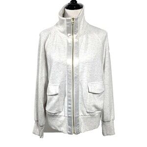 Varley Roxbury DoubleSoft Zip Through Sweatshirt Size M Satin Trim Ivory Marl